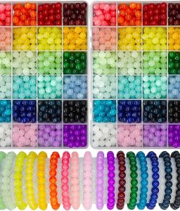 1200PCS 8mm Glass Beads for Jewelry Making, 24 Colors Crystal Beads Bracelets Making Kit, 2 Box Round Beads Suitable for Beginners