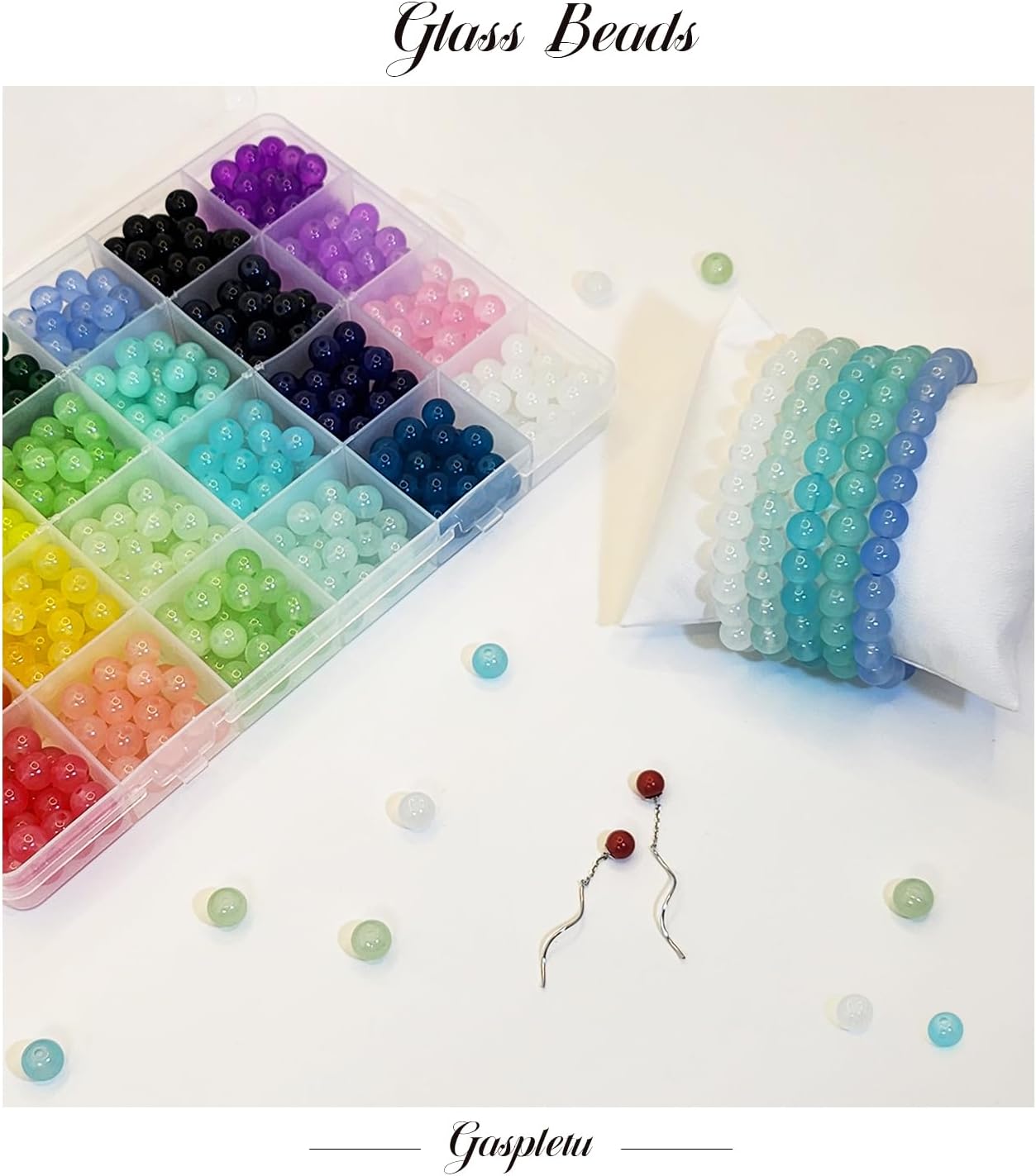 1200PCS 8mm Glass Beads for Jewelry Making, 24 Colors Crystal Beads Bracelets Making Kit, 2 Box Round Beads Suitable for Beginners - Image 2