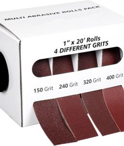 Emery Cloth Roll,4 Grits 1'' x 20FT Abrasive Sandpaper Roll with Dispenser,150 240 320 400 Grit Sand Assortment,Sanding Paper & Sand Paper Sheets for Metal Auto Wood Dry & Wet Polishing(4Rolls 20FT)
