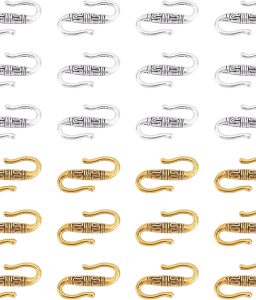 PH PandaHall 100pcs S-Hook & Tibetan Alloy Toggle Clasps - S-Shaped Wire Hook Jewelry Connectors for Choker Necklace, Charms, Bracelet & Key Chains