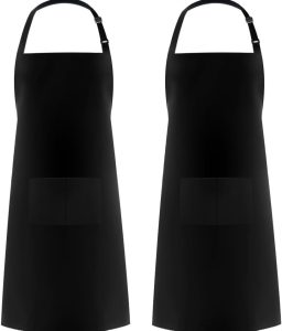 Syntus 2 Pack Adjustable Bib Apron Waterdrop Resistant with 2 Pockets Cooking Kitchen Aprons for Women Men Chef, Black