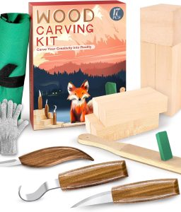 Wood Carving Kit, Whittling Kit for Beginners 17PCS Wood Carving Tools with 3PCS Whittling Knife 9PCS Basswood Blocks & Gloves & Strop Block & Polishing Compound Wood Carving Set Hobbies for Adults