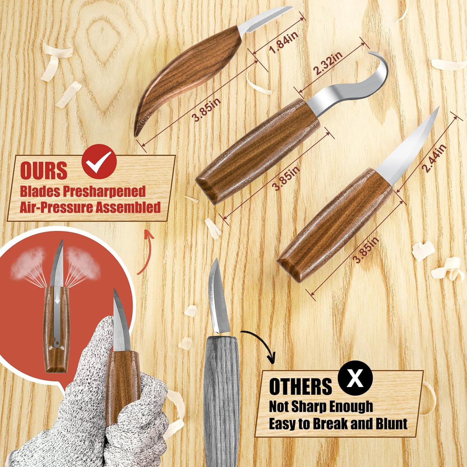 Wood Carving Kit, Whittling Kit for Beginners 17PCS Wood Carving Tools with 3PCS Whittling Knife 9PCS Basswood Blocks & Gloves & Strop Block & Polishing Compound Wood Carving Set Hobbies for Adults - Image 3