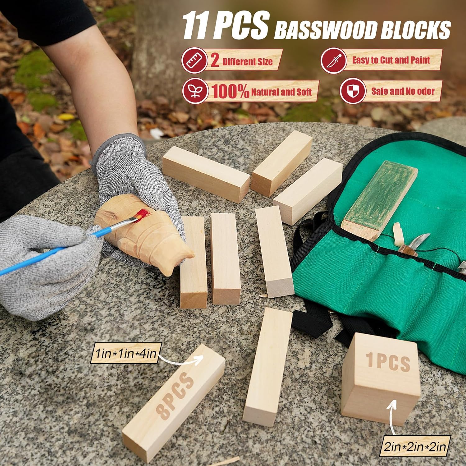 Wood Carving Kit, Whittling Kit for Beginners 17PCS Wood Carving Tools with 3PCS Whittling Knife 9PCS Basswood Blocks & Gloves & Strop Block & Polishing Compound Wood Carving Set Hobbies for Adults - Image 5